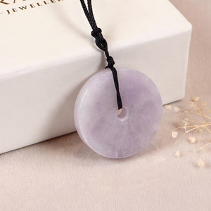 Lucky Jade Disc Pendant, Purple Real Jade Necklace, Symbol of Good Fortune and Wisdom, Perfect Gift, Gift for Her, Type A Round Jadeite