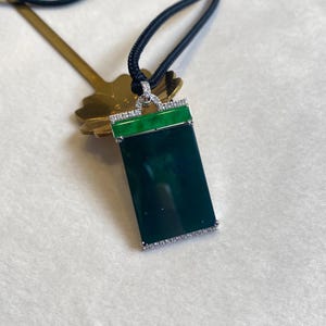 18k White Gold Diamonds Natural Green Rectangular Jade Pendant, Natural Gemstone, Untreated Grade A Jadeite, Gorgeous Green Jade, Jade Gifts