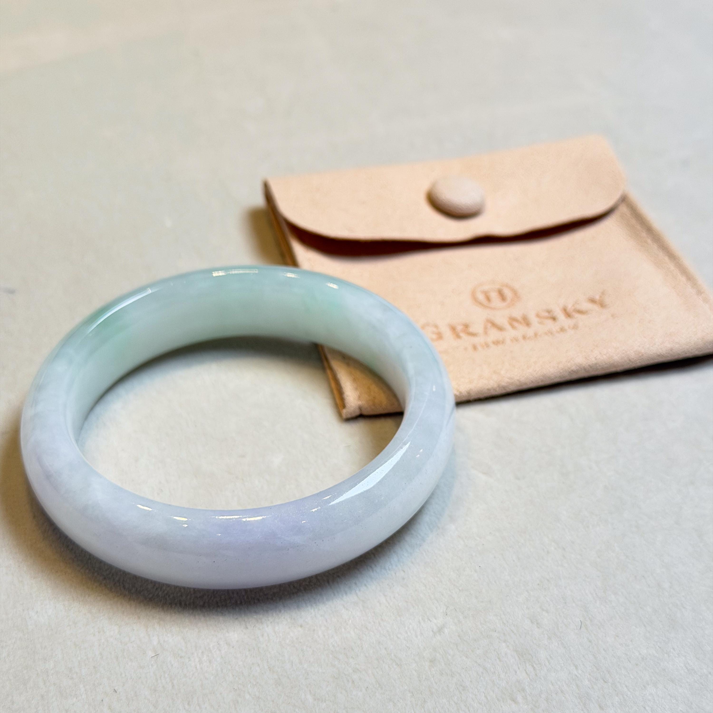 57.3mm 緑と紫の翡翠バングル - 本物のグレードA翡翠、平らな翡翠