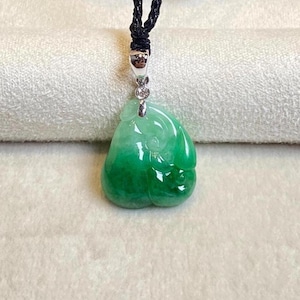 18k White Gold Ruyi Necklace, Green Grade Type A Jadeite Pendant, Solid Gold, Jade Jewelry for Family, Wishes Come True Jadeite, Best Gifts