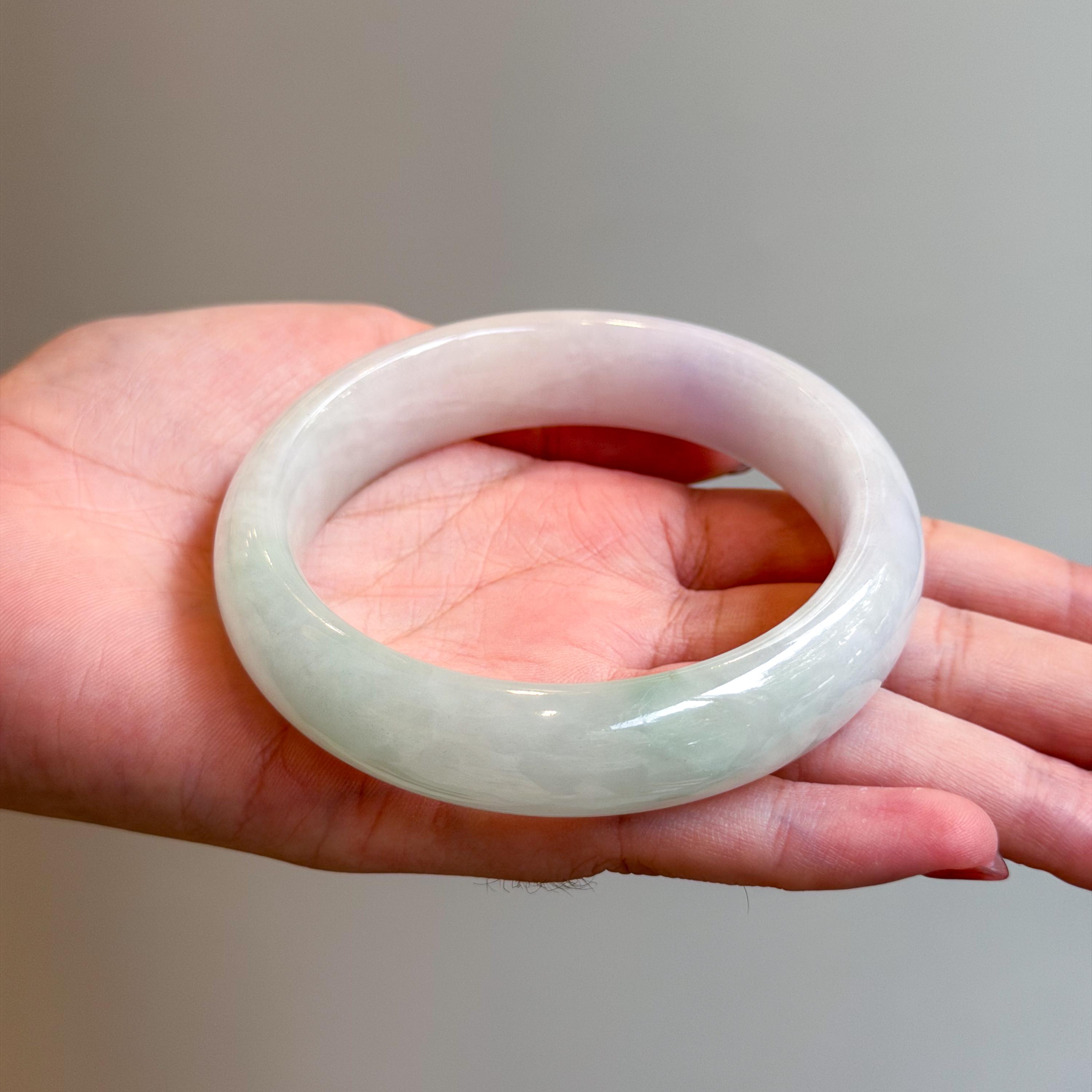 57.3mm 緑と紫の翡翠バングル - 本物のグレードA翡翠、平らな翡翠