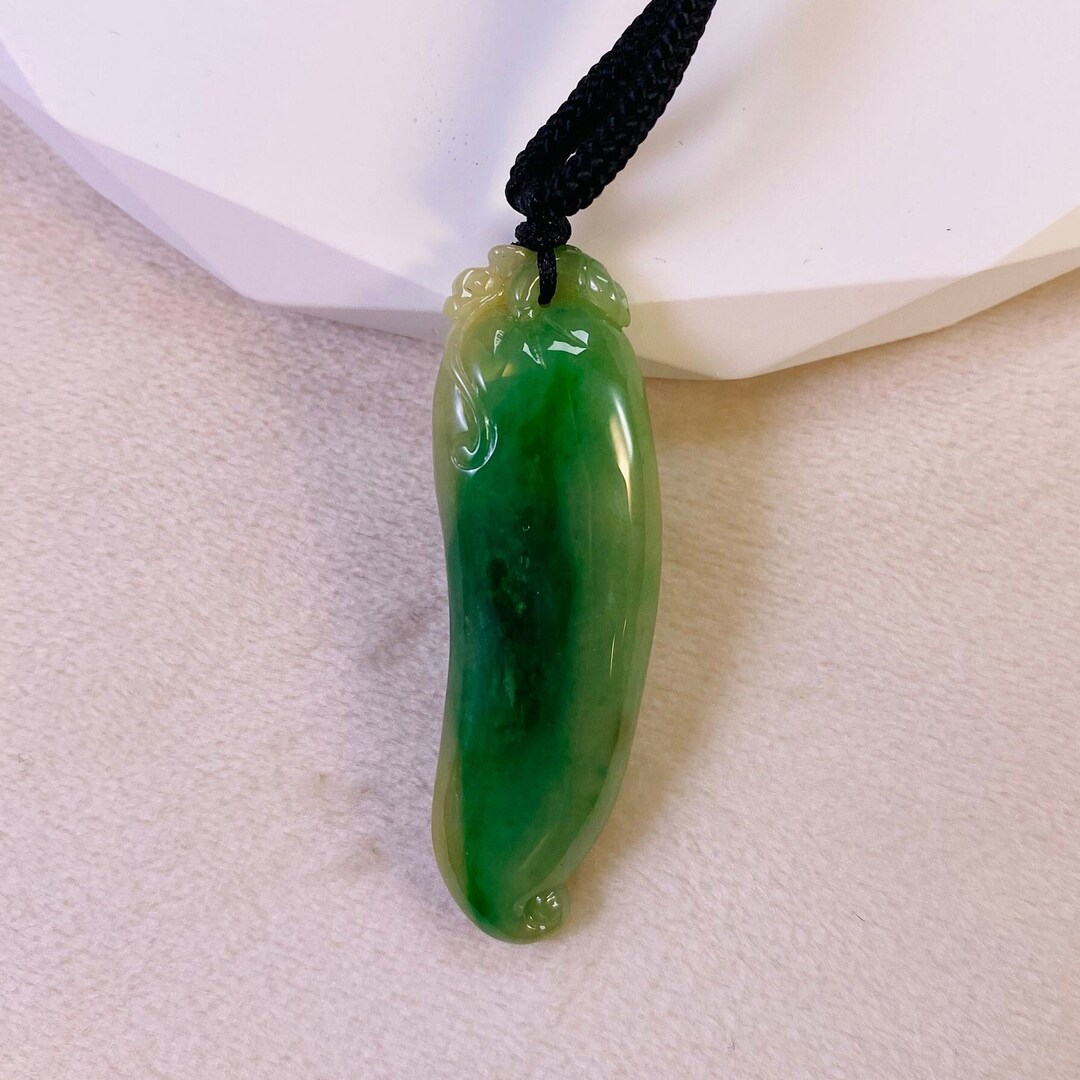 Jade Pendant, Green Plant Jade Necklace, Jade Necklace, Green Gem Jewelry, Jade Amulet, Real ...