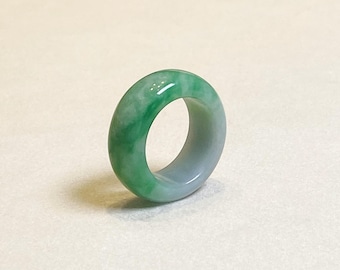 US9.25 Unisex Hand Carved Wide Band Jadeite Ring,Natural Grade A Burmese,Lucky Amulet,Gift