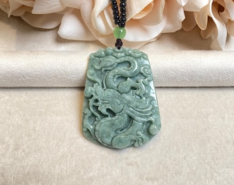 Halsband med grönt jadedrake, jadeit av klass A, drakeamuletthänge för män, statyberlock med grönt jadedrakehänge, jadesmycken, de bästa gåvorna