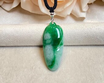 Colar com pingente de jade natural em ouro branco 18k, colar de jade tipo A, pingente de jadeíta verde da sorte, jade premium, joia de jade, presente de aniversário