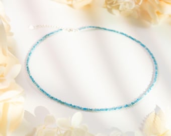 Small Natural Blue Gemstone Beads Necklace, Tiny Larimar Gemstone Beaded Minimalist Choker, Waterproof Crystal Choker, Jewelry Birthday Gift