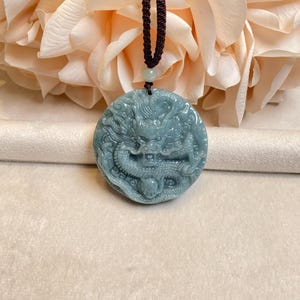 Jade Dragon Necklace, Grade A Jadeite, Dragon Amulet Pendant for Men, Green and Blue Jade of the Dragon Pendant Statue Charm, Jade Jewelry