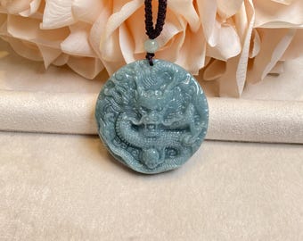 Jadedrakehalsband, jadeit av klass A, drakeamuletthänge för män, grön och blå jade av drakens hängestatyberlock, jadesmycken