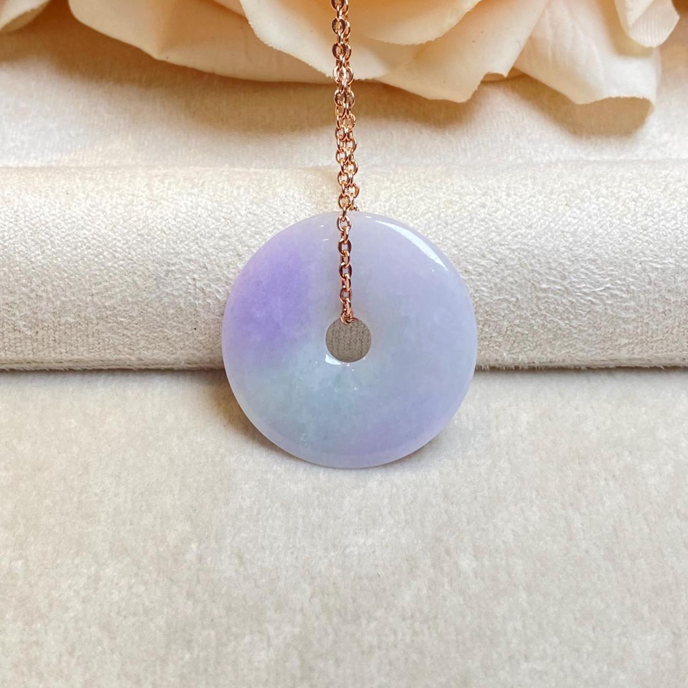 紫色の丸い翡翠ペンダント、A型翡翠ネックレス、本物の翡翠、円形翡翠