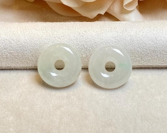 A Pair of Exquisite Donut Jade, Loose Jade Beads, Genuine Type A Jade, Hole Drilled Bead, Wholesale Gemstone, Cute Jadeite, Gifts, Real Jade