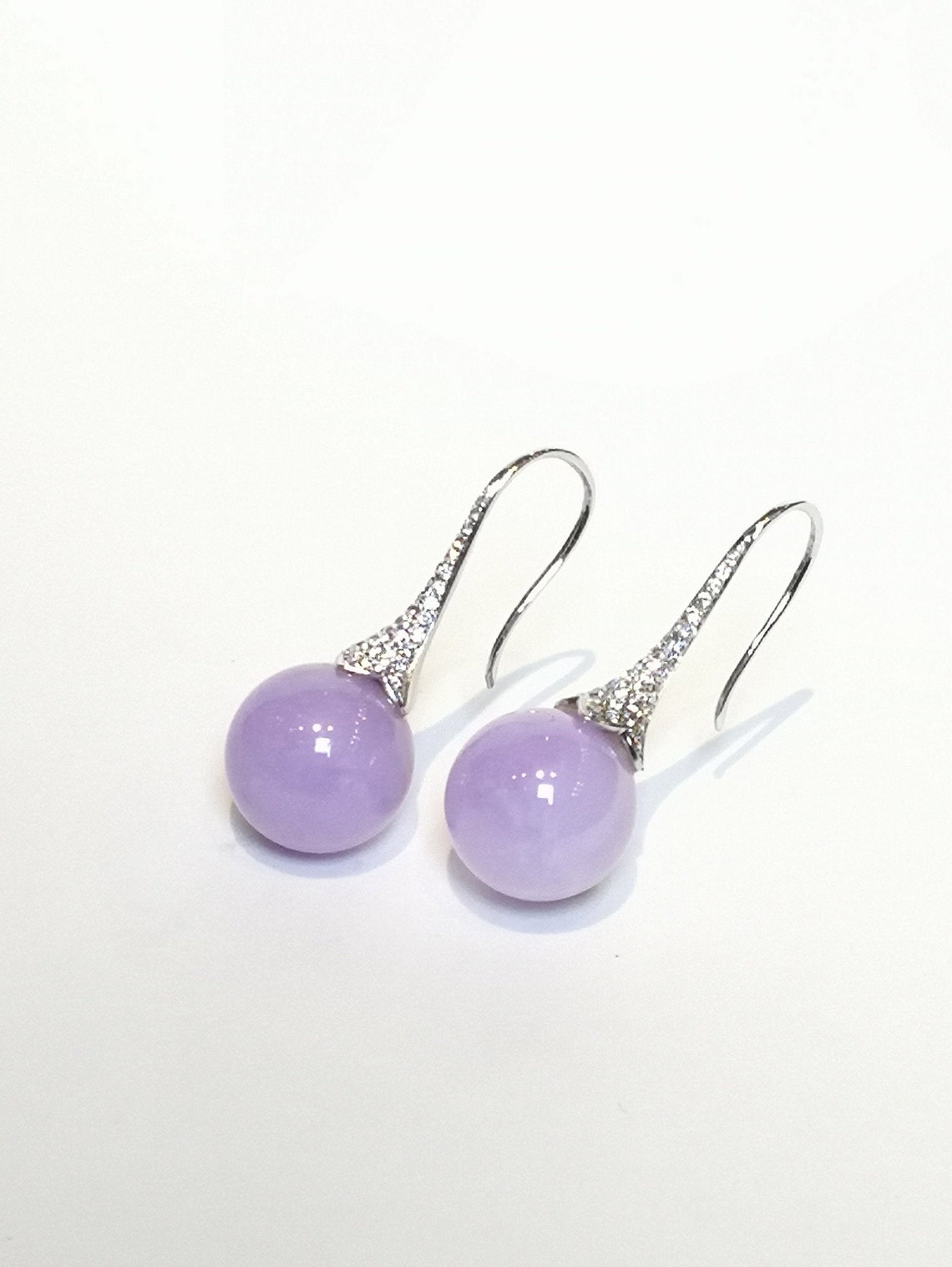 Purple Jade Earrings Diamond and White Gold Drop Delicate Etsy