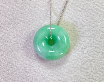Green Donut Jade Pendant, Donut Jadeite Necklace, Round Real Jadeite, Circle Jade Jewelry, Gift for Her, Exquisite Jade Necklace, Cute Jade