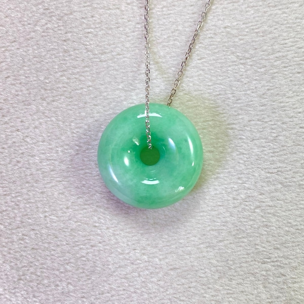 Green Donut Jade Pendant, Donut Jadeite Necklace, Round Real Jadeite, Circle Jade Jewelry, Gift for Her, Exquisite Jade Necklace, Cute Jade