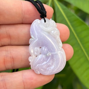 Paarse handgesneden Jade Hanger, Delicate Ruyi en Animal Carving, Echte Type-A Jade, Uniek cadeau voor hem / vader