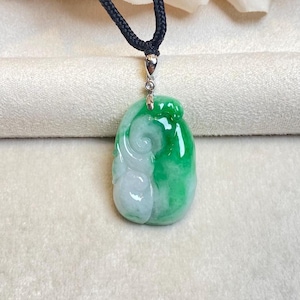 Green Grade Type A Jadeite Pendant, 18k White Gold Ruyi Necklace, Solid Gold, Jade Jewelry for Family, Wishes Come True Jade, Birthday Gifts
