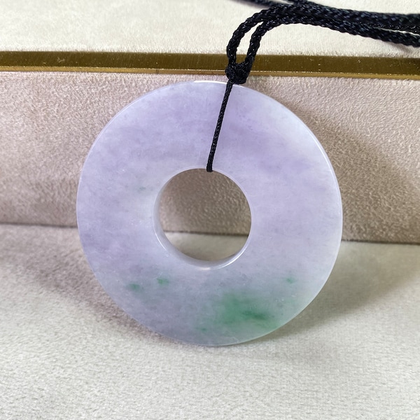 Big Jade Disc Necklace, Energy Healing Jade Pendant, Genuine Jade Gemstone, Protection Jewelry Amulet, Premium Jade, Purple Jadeite, Gifts