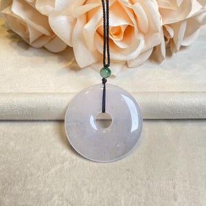 Big Jadeite Donut Pendant, Energy Jade Necklace, Genuine Jade, Protection Jewelry Amulet, Translucent Jade, Three Cracks(Stone Lines) Inside