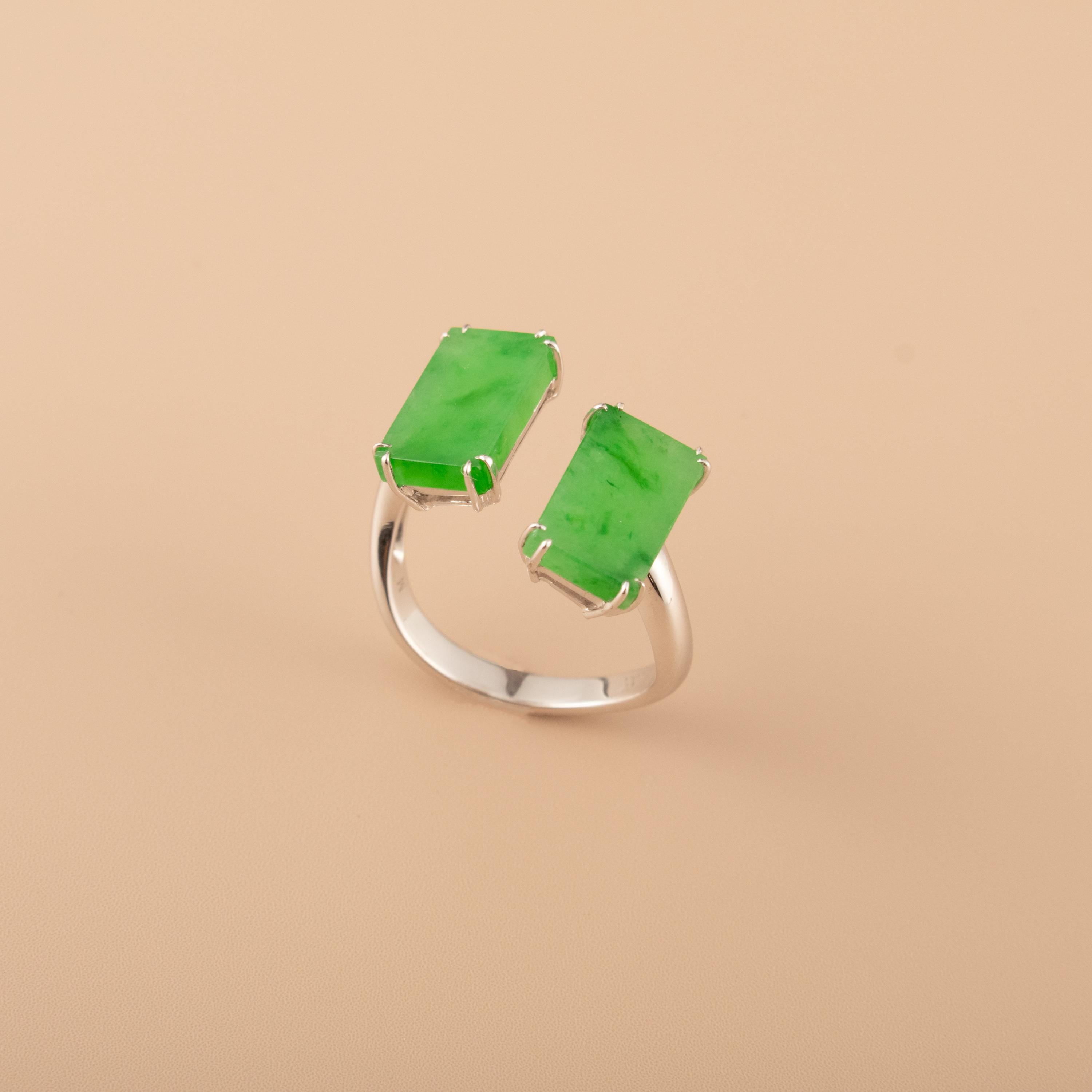 Bague Cocktail En Argent 925 Avec Jade Vert Impérial 7.30ct & Zircon - Taille 6