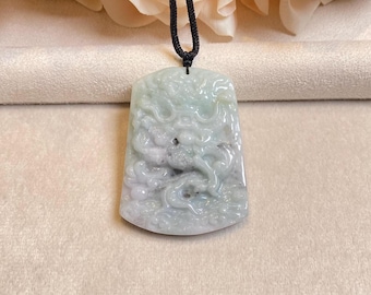Grönt jadedrakehalsband, jadeit av klass A, drakeamuletthänge för män, drakehängestatyberlock, jadesmycken, födelsedagsgåva av jadeit