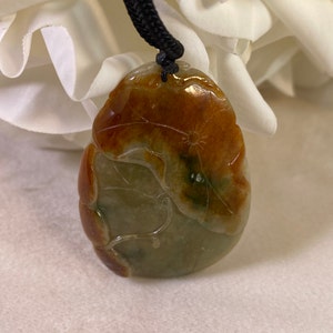 Natural Jade Pendant, Carved Necklace, Carp and Lotus Leaf, Fish and Nature Pendant, Professional Hand Carved, Jade Charm, Gift for Her