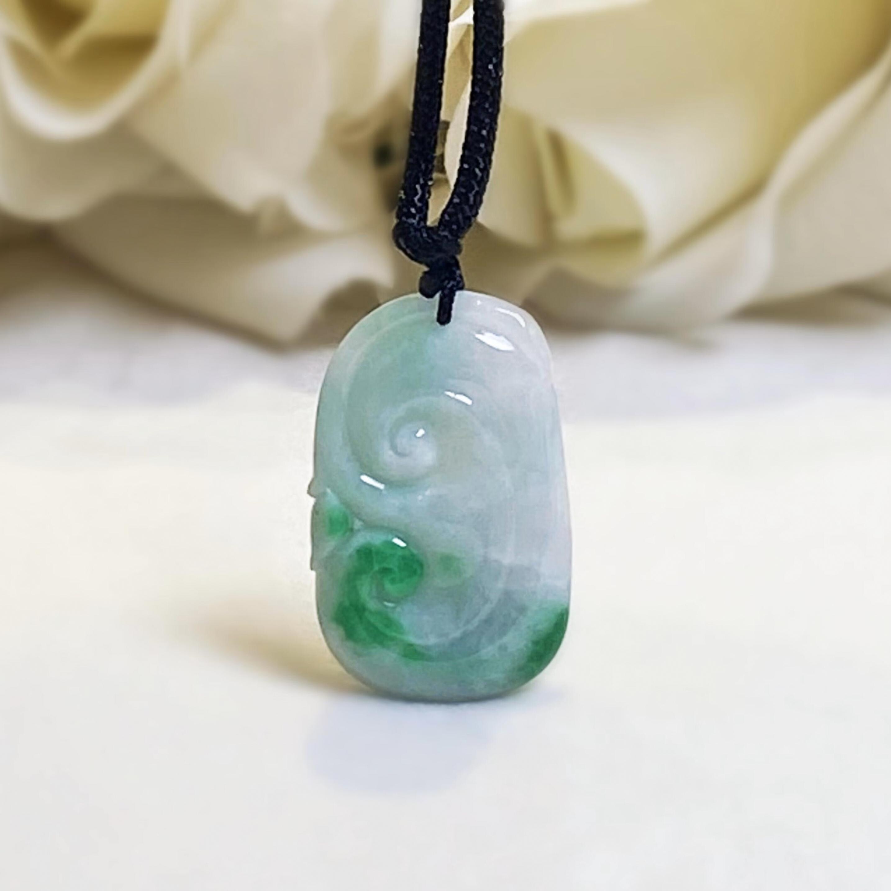 Green Jadeite Ruyi Pendant, Untreated Type A Burmese Jade