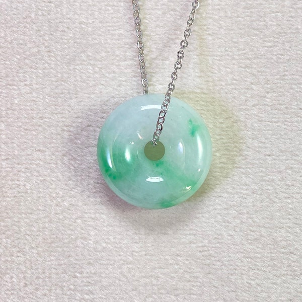 Green Donut Jade Pendant, Donut Jadeite Necklace, Round Real Jadeite, Circle Jade Jewelry, Gift for Her, Exquisite Jade Necklace, Cute Jade