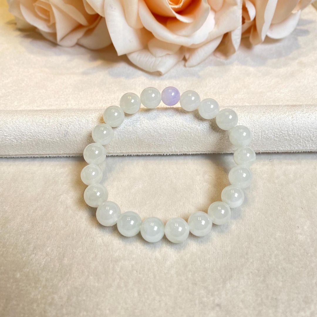 Jade Bead Bracelet, Jadeite Bracelet, Real Burmese Jade Bead, Bracelet for  Unisex, Unisex Women Men Bracelet, Gift for Her, White and Purple