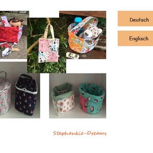 Könnte beinhalten: Eine Sammlung von bunten Stoffaufbewahrungskörben und -taschen. Die Körbe sind aus Stoff gefertigt und haben verschiedene Muster und Designs. Einige Körbe sind rund, andere rechteckig. Die Körbe eignen sich perfekt zum Organisieren und Verstauen von Gegenständen in einem Haus oder Büro.