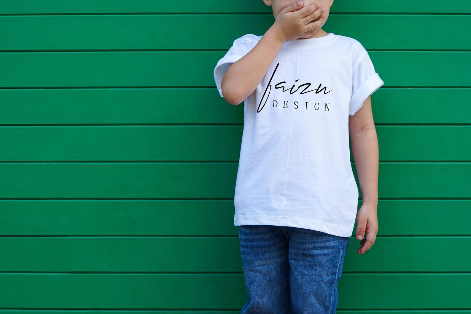 Kids Mockup Boy TShirt Mockup Model Mockup Template green