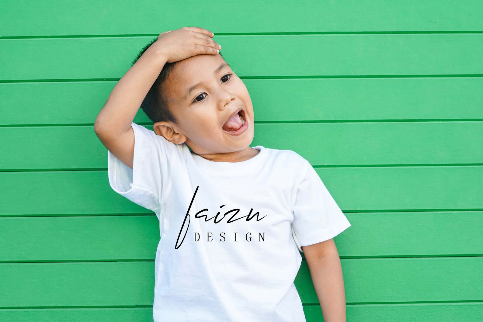 Kids Mockup Boy TShirt Mockup Model Mockup Template green