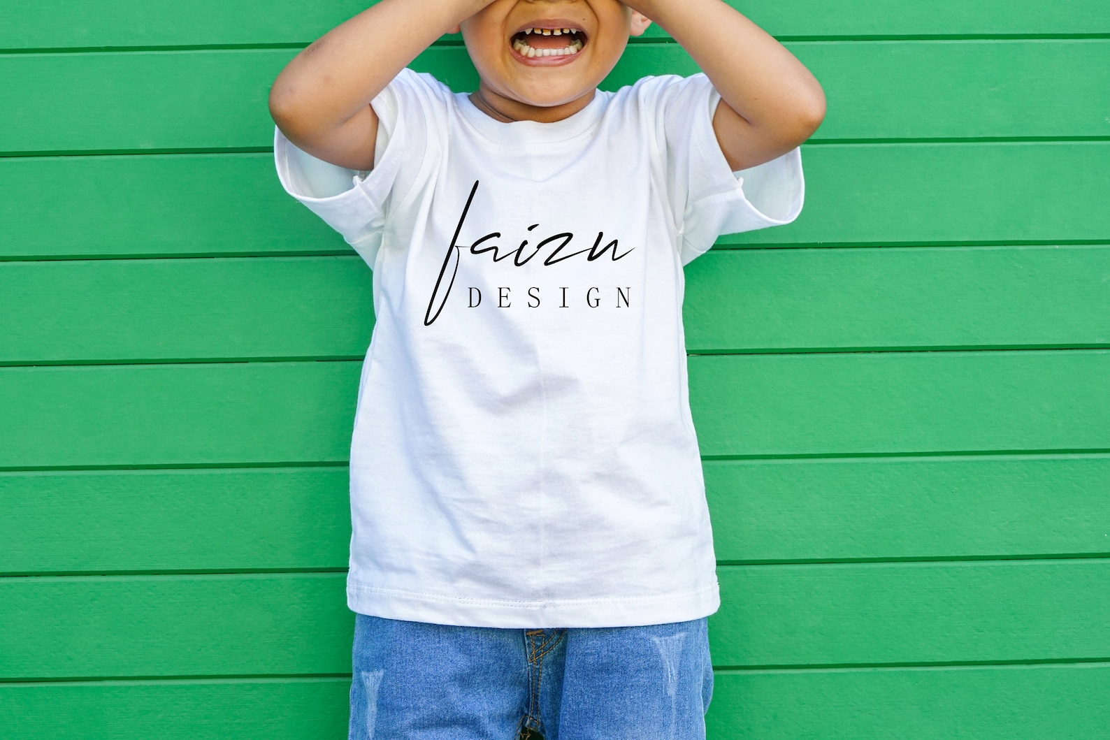 Kids Mockup Boy TShirt Mockup Model Mockup Template green