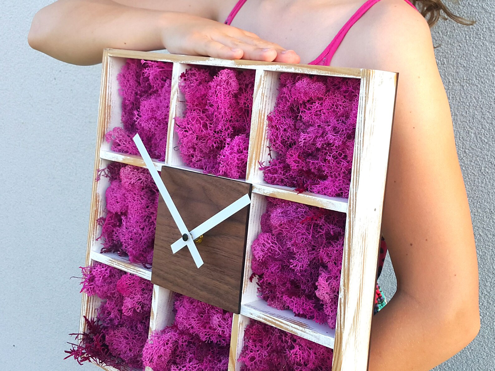 Wall Clock With Natural Moss Wood Clock Moss Wall Art Etsy