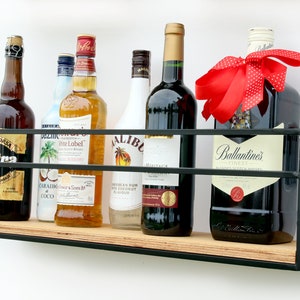 Floating bottle shelf, Strong Metal wood Shelf, Gin and Tonic Handmade shelves, Loft Shelf 60cm- 23.62&quot;&quot;
