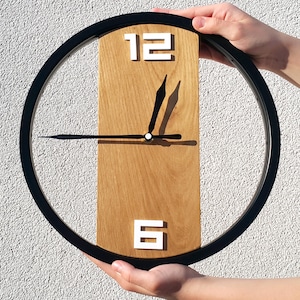 12&quot; Bicykle clock, Bike clock with oak wood, ModernClock, Unique wall clock