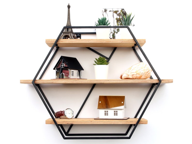 Geometric Industrial Metal & Wood Shelving Unit Hexagonal Etsy