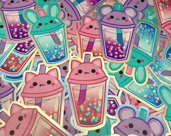 boba bunny cat and bear stickers