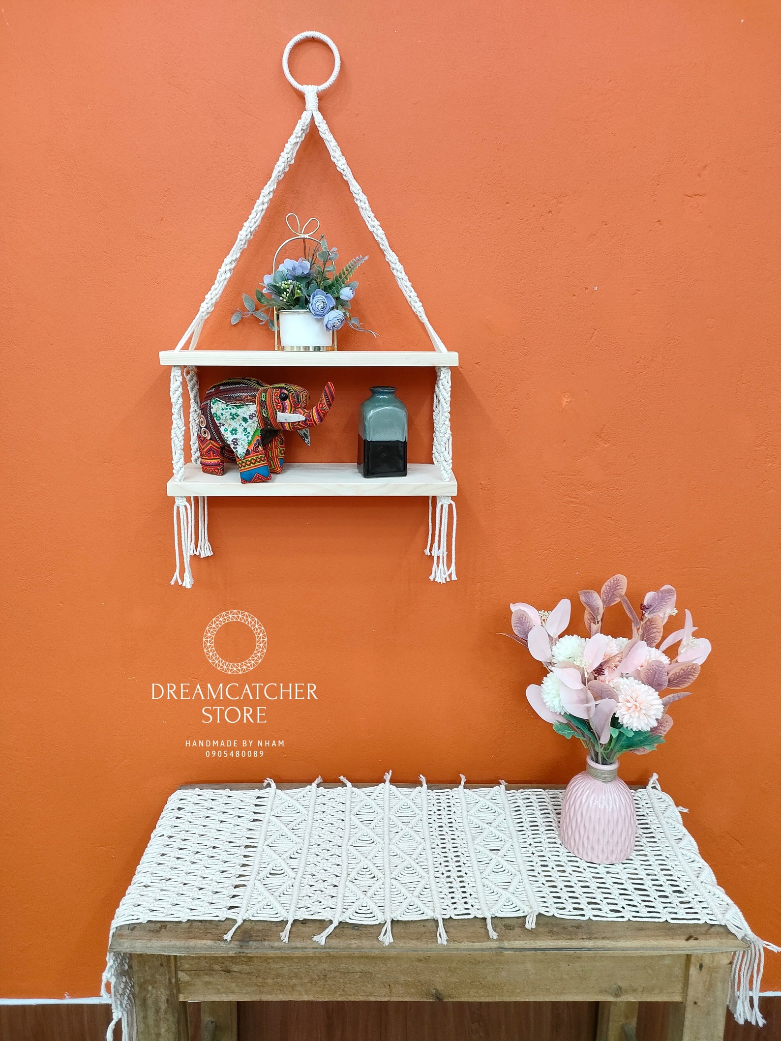 Macrame Shelf Hanging Macrame Plant Hanger Boho Indoor Rope Etsy