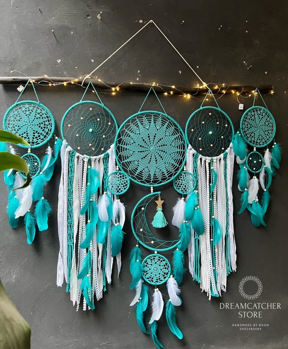 Dream Catcher Macrame Moon and Star Hanging by the Bed, Large