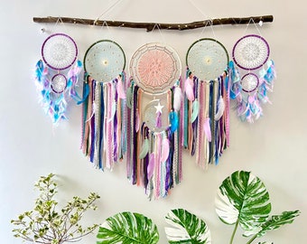 Large Moon & Stars Dreamcatcher: Boho Bedroom Wall Hanging