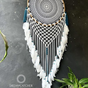 Large Dream Catcher, Macrame Dream Catcher, Dream Catcher Wall Hanging, Macrame Wall Hanging, Giant Dream Catcher, Dreamcatcher Brown, blue, white