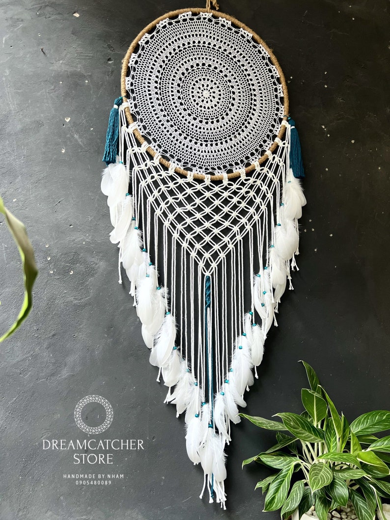 Large Dream Catcher, Macrame Dream Catcher, Dream Catcher Wall Hanging, Macrame Wall Hanging, Giant Dream Catcher, Dreamcatcher Brown, blue, white