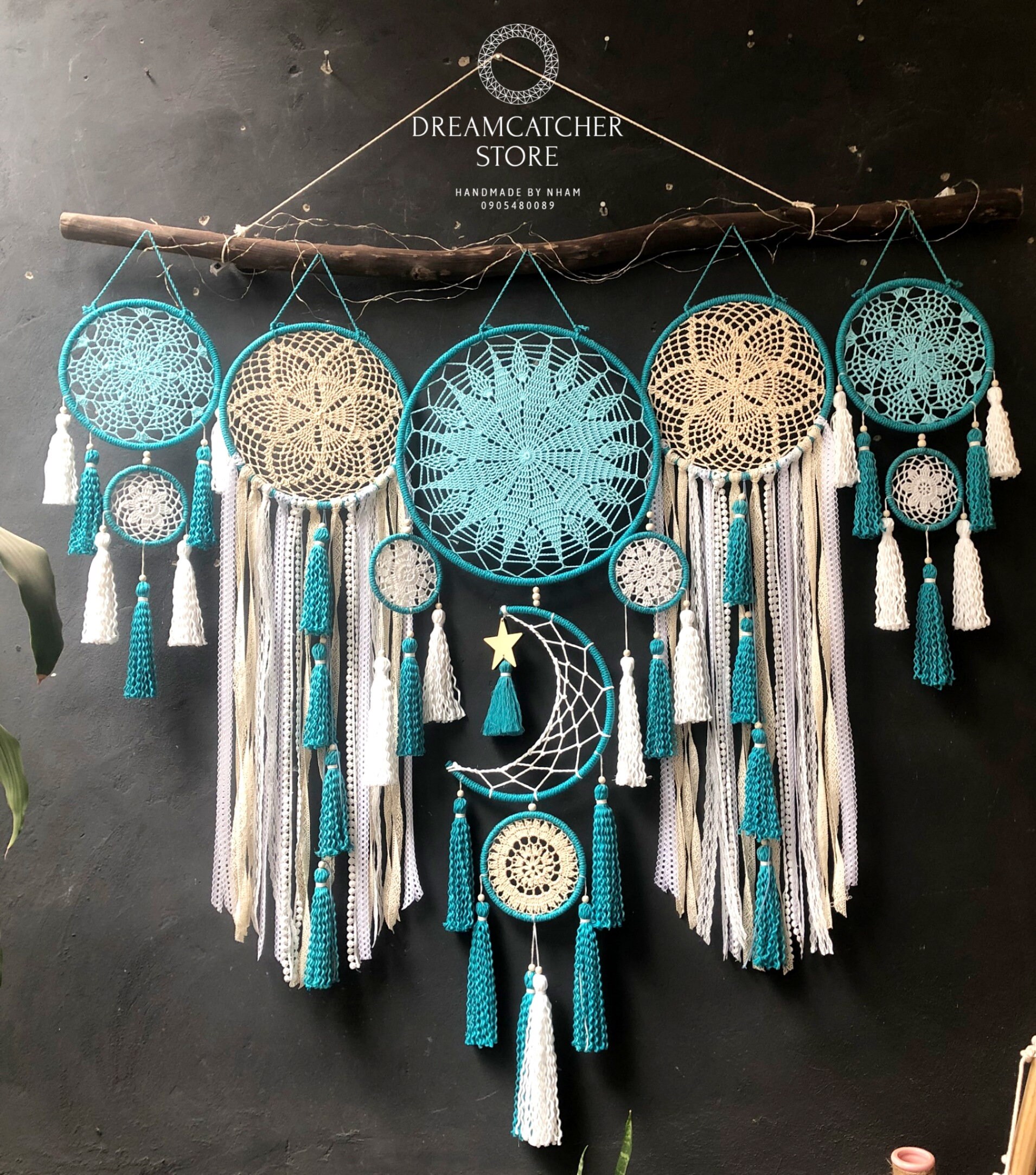 Acchiappasogni Con Luna E Stella In Macramè - Decorazione Da Parete Bohémien Con Luci Incluse, Fatto A Mano, Regalo Per Camera Da Letto, Compleanno Donna, Festa Della Mamma