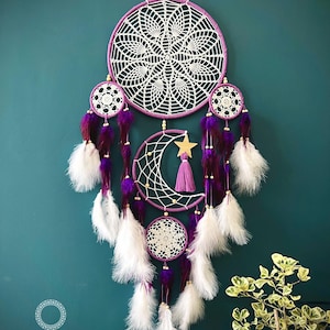 Large Moon & Stars Dreamcatcher: Boho Bedroom Wall Hanging