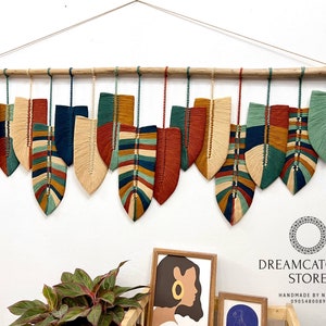 Large Boho Macrame Feather Wall Hanging: Colorful Home Decor