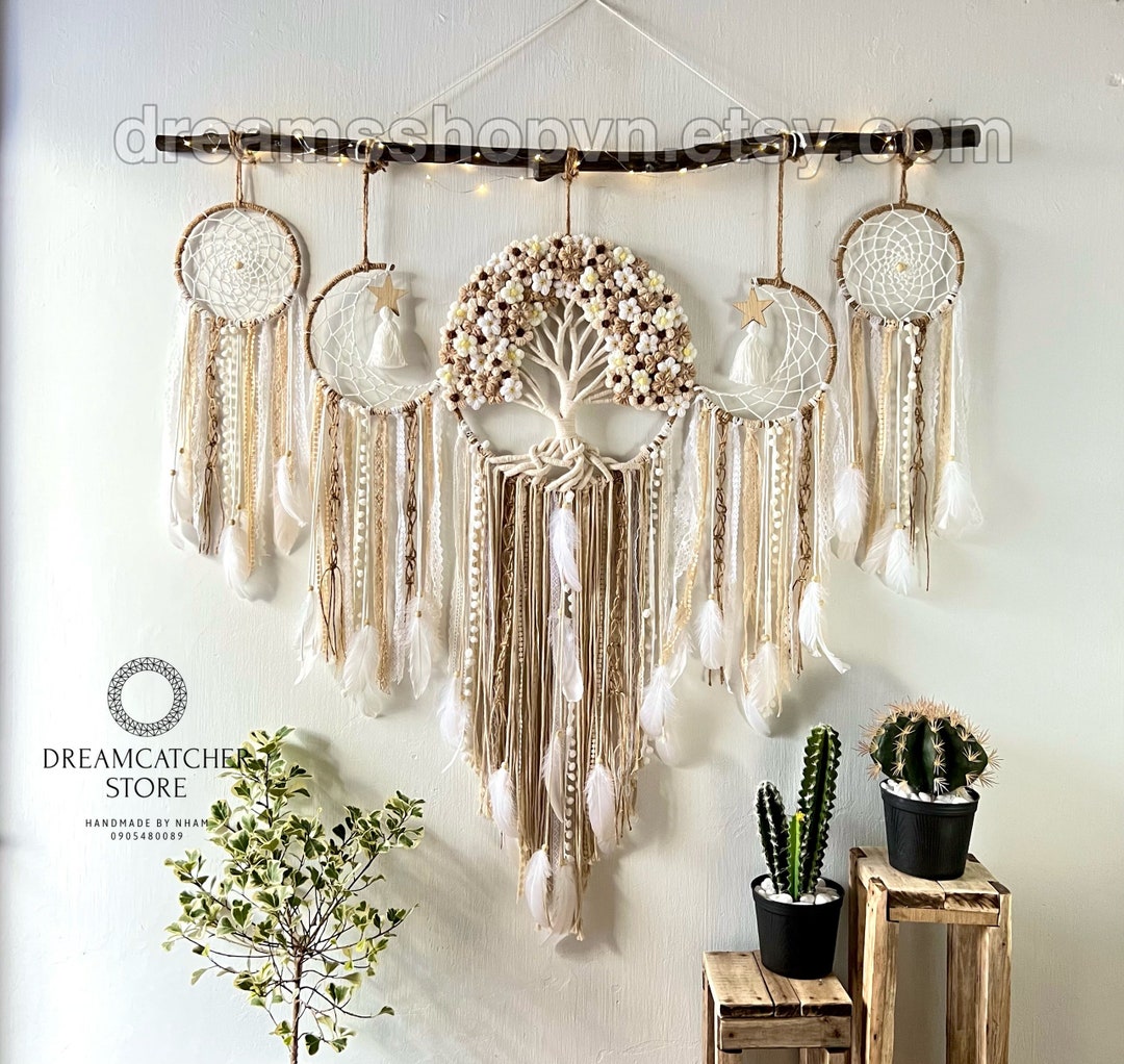 Handcrafted Tree of Life Dream Catcher - Bohemian Wall Decor - Rustic ...