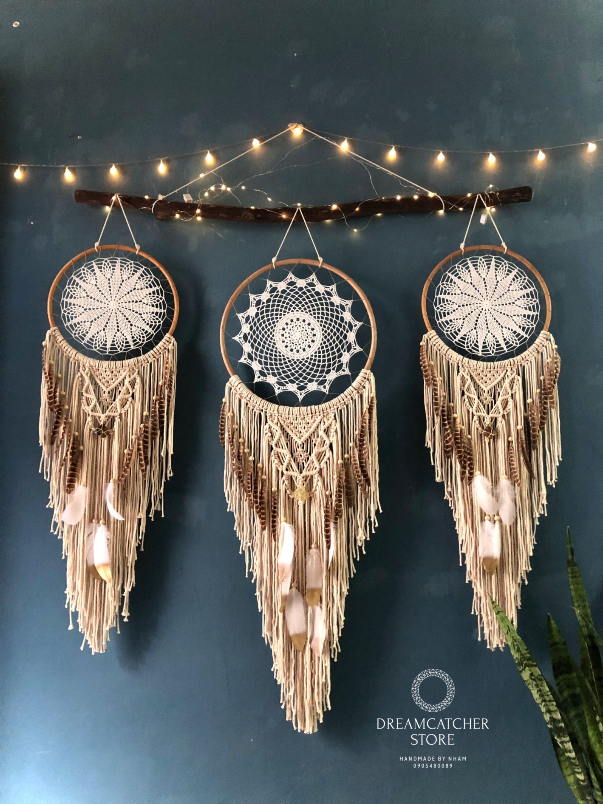 Set of 3 Dream Catchers Knitting Feathers Macrame, Unique Native  Dreamcatcher, Dreamcatcher Raw Quartz, Good Night Dream Catcher, 