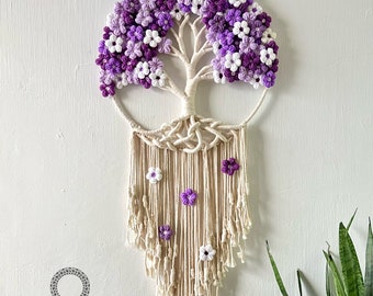 Floral Tree of Life Macrame Wall Hanging: Boho Home Decor