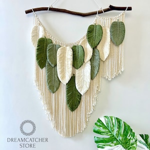 Large Macrame Leaf Wall Hanging: Green Monstera Curtain