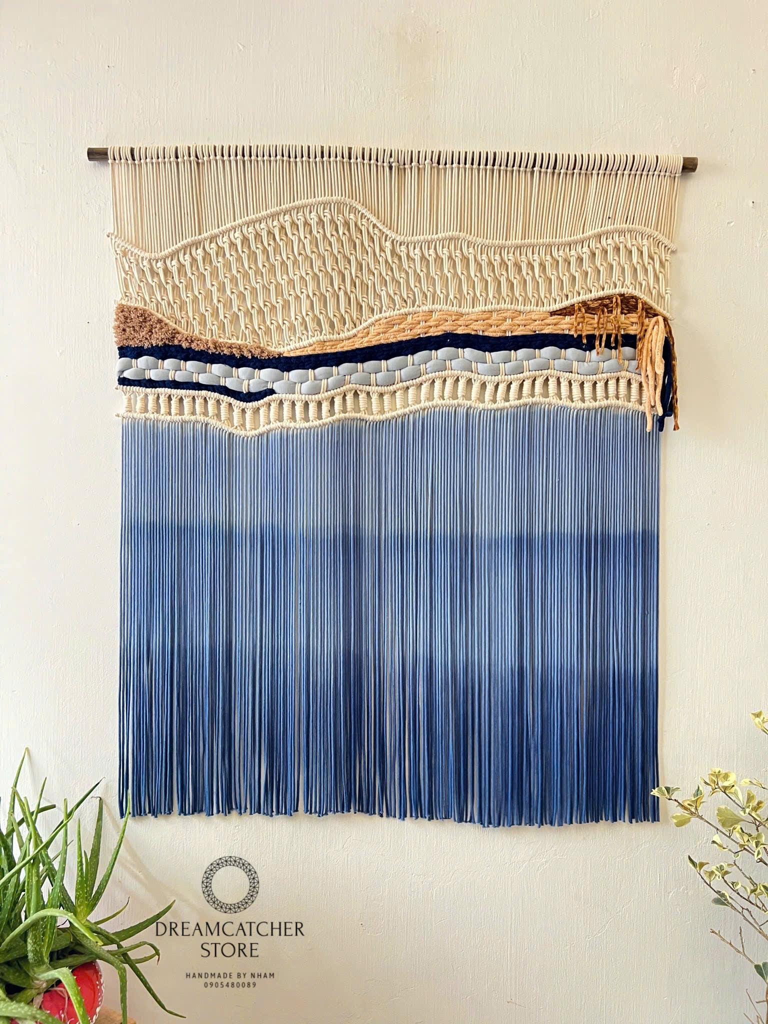 Handmade Macrame Wall Hanging: Sunset Sea Tapestry, Modern