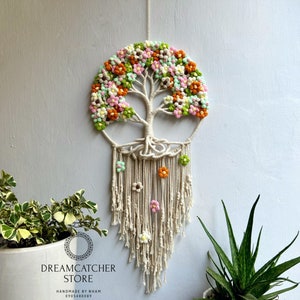 Tree of Life Macrame Wall Hanging with Flowers, Tree of Life Macrame Wall Hanging, Handmade macrame wall hanging, gift for mom